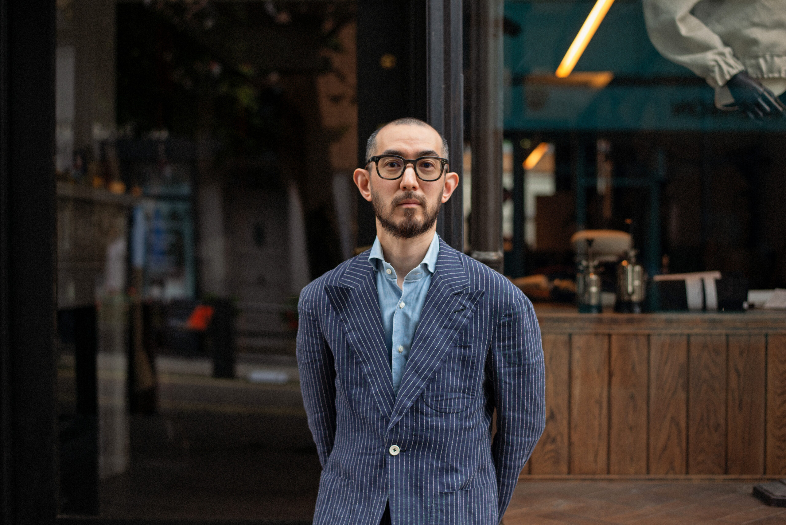 Yusuke Nagashima outside Connock & Lockie, Lambs Conduit Street