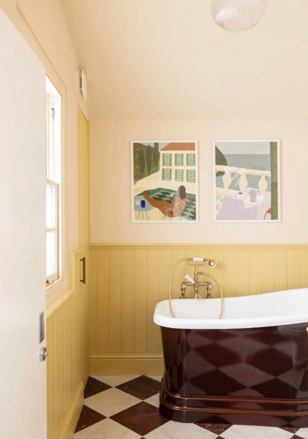 Mustard panelling, marbled diamonds, and a glossy oxblood tub in our very own Westbourne Terrace Road