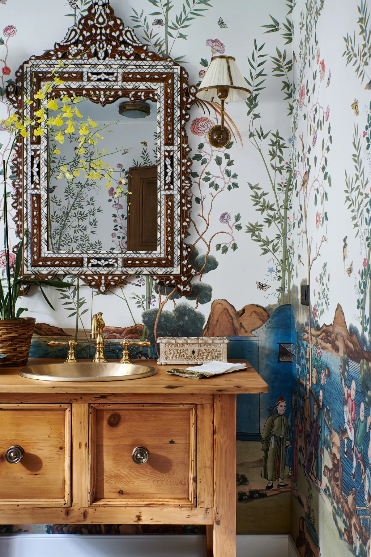 golden faucet is anchored in pine